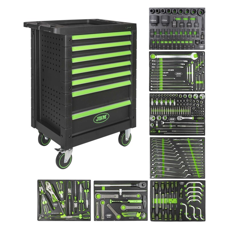 SERVANTE À OUTILS 7 TIROIRS VERT SPÉCIAL CAMIONS 224 OUTILS